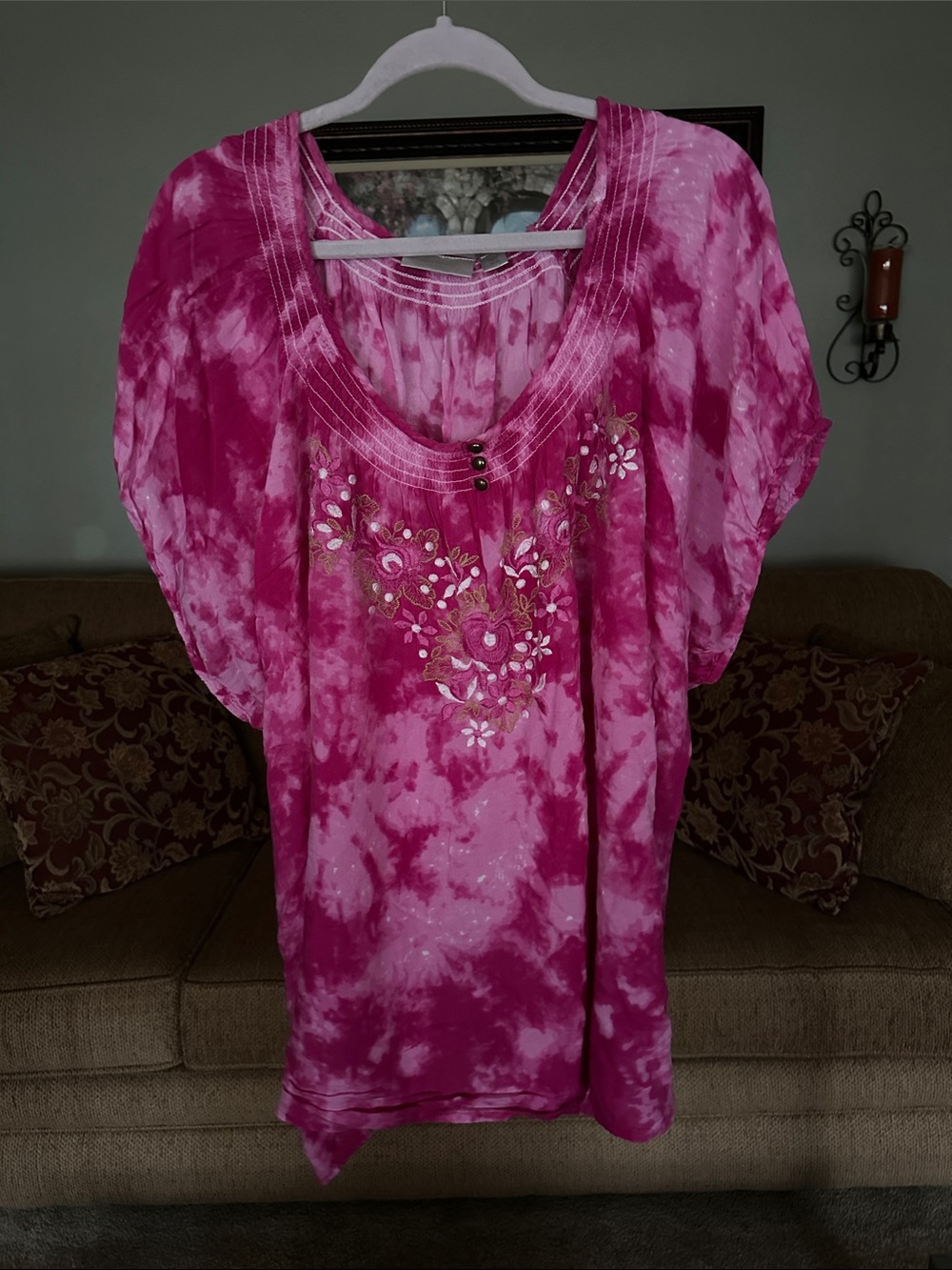 Avenue Pink Tie-Dye Embroidered Tunic